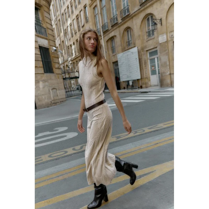 long jacquard dress zara Zara + Jacquard Dress with Knot
