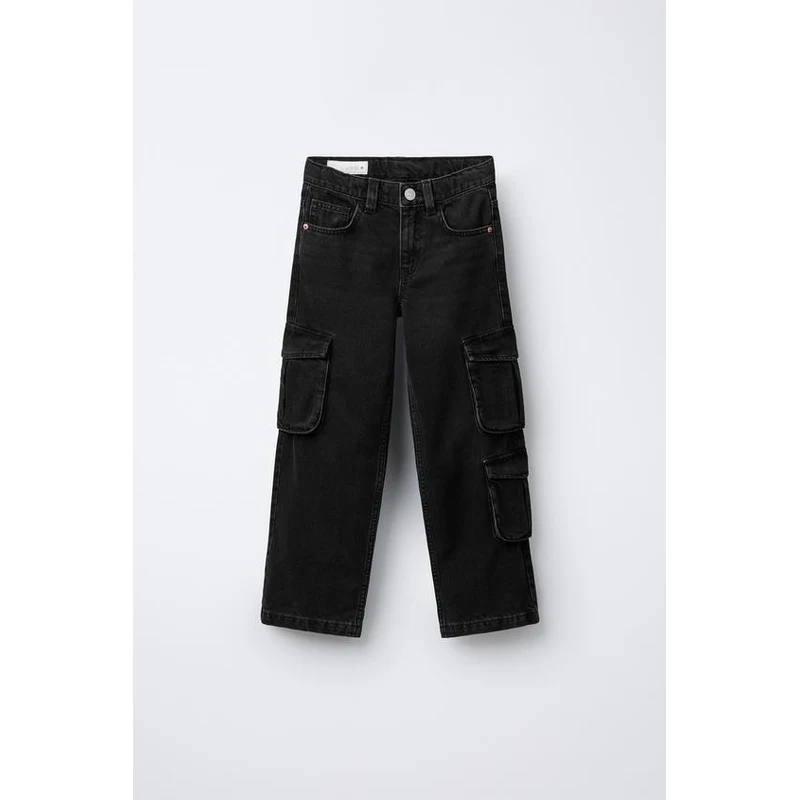 パンツ ZARA black denim pants multi pocket y2k ZARA MULTICARGO JEANS Black 6-7 years (122 cm) - GLAMI.eco