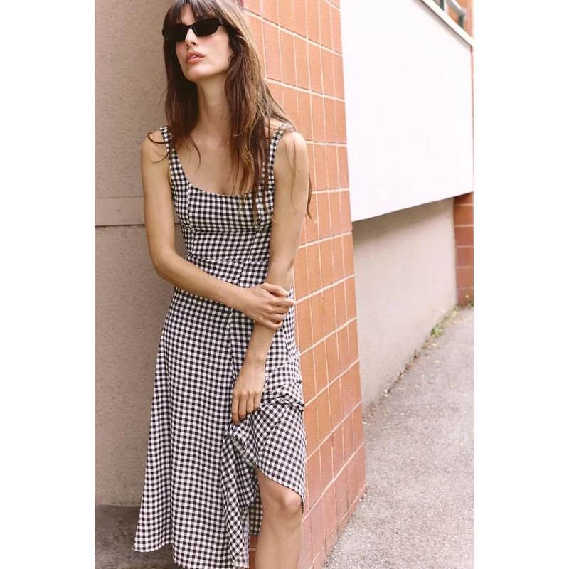 zara brown gingham dress Zara girls brown black plaid gingham dress size 10