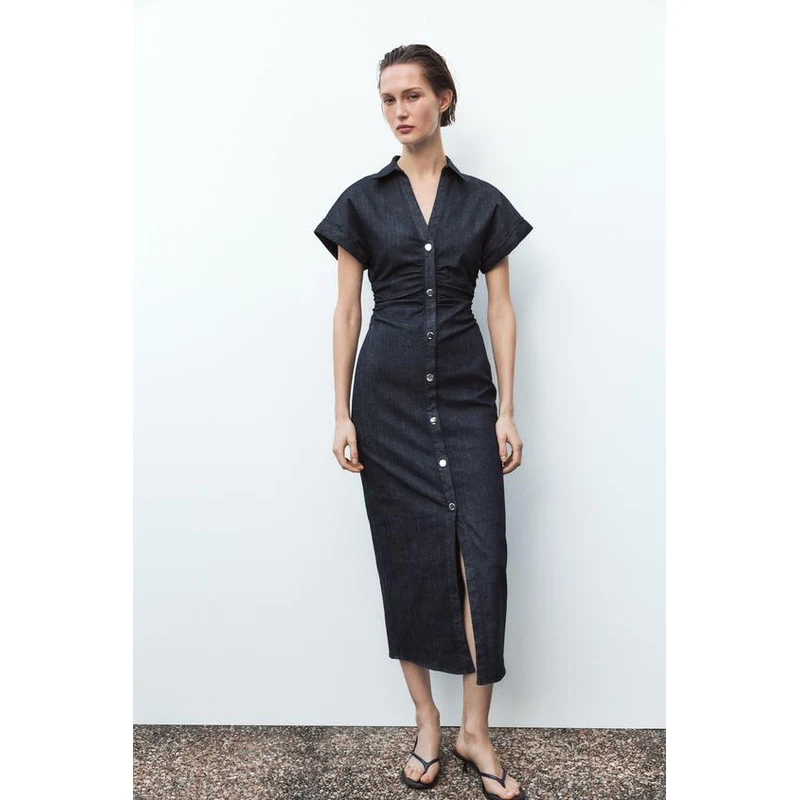 ZARA Z1975 MIDI DENIM DRESS Blue XS - GLAMI.eco