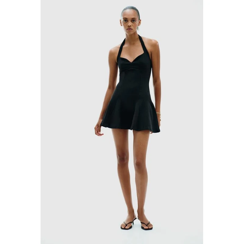 interlock halter dress zara SHORT Black S COLOR_500_SAGE GREEN