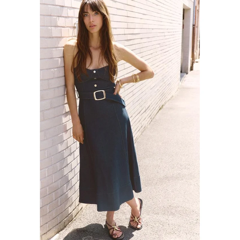 zara belted denim dress STRAPLESS Indigo S Monica Satin Bridesmaid Dress June18pics Featuring gathered detail at Color:BLACK FLORAL zara denim dress sleeveless