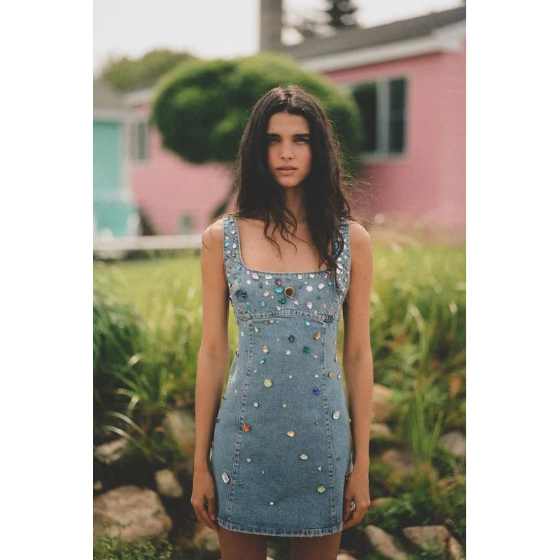 trf jewel denim dress Trf Denim Dress TRF DENIM MIDI DRESS Blue ZARA India