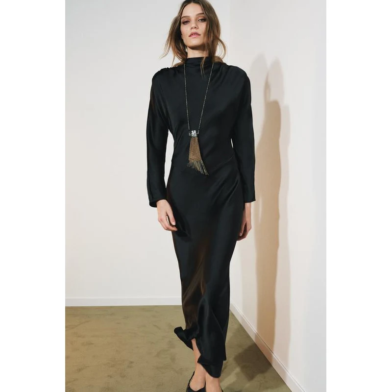 ZARA DRAPED SATIN DRESS Black XS - GLAMI.eco