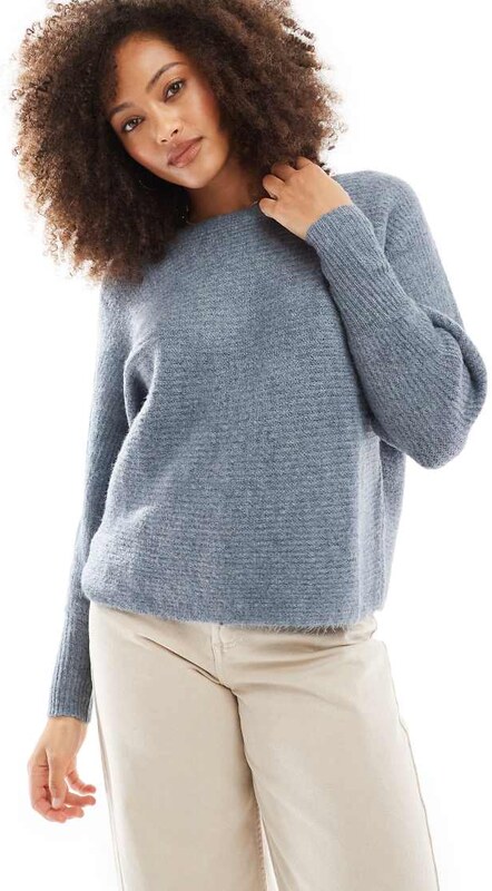 ONLY ribbed wide neck knitted jumper in light blue