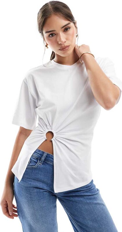 ONLY ring detail ruched t-shirt in white