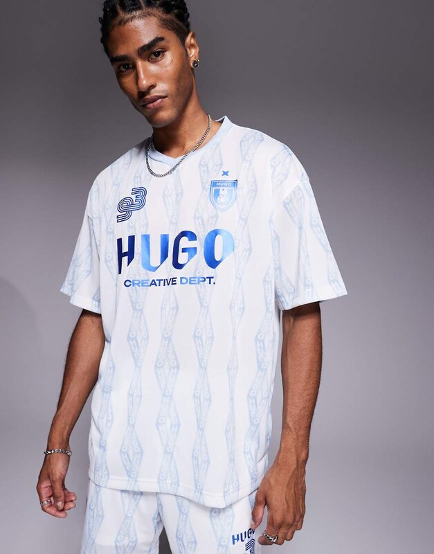 Hugo Blue oversized co-ord football top in blue