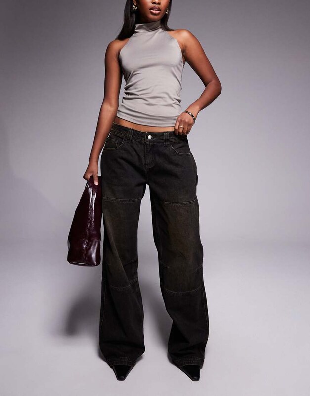 I.AM.GIA Misty low rise sand washed baggy cargo jeans in washed black