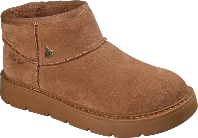 Skechers Women's Slip-ins: Keepsakes Cosy - Cosy Mini Boots in Chestnut, Size 2 | Leather/Metal/Textile