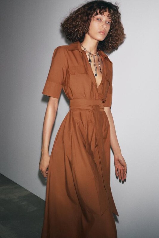 ZARA ZW COLLECTION POPLIN SHIRT DRESS camel XS - GLAMI.eco