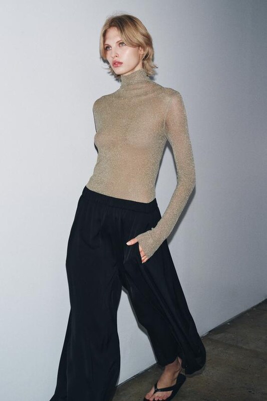 ZARA FINE KNIT METALLIC THREAD TOP Golden XS