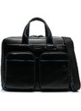 PIQUADRO debossed logo leather laptop bag - Black
