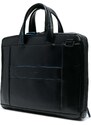PIQUADRO debossed logo leather laptop bag - Black