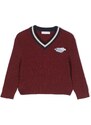 There Was One Kids logo-patch ribbed V-neck jumper - Red