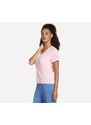 Skechers Women's Pima V-Neck T-Shirt in White/Pink, Size XS | Pima Cotton/Spandex